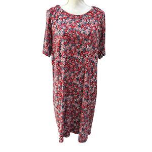 J. Jill Wearever Collection Floral Knit Midi Dress Women’s Medium Red Blue